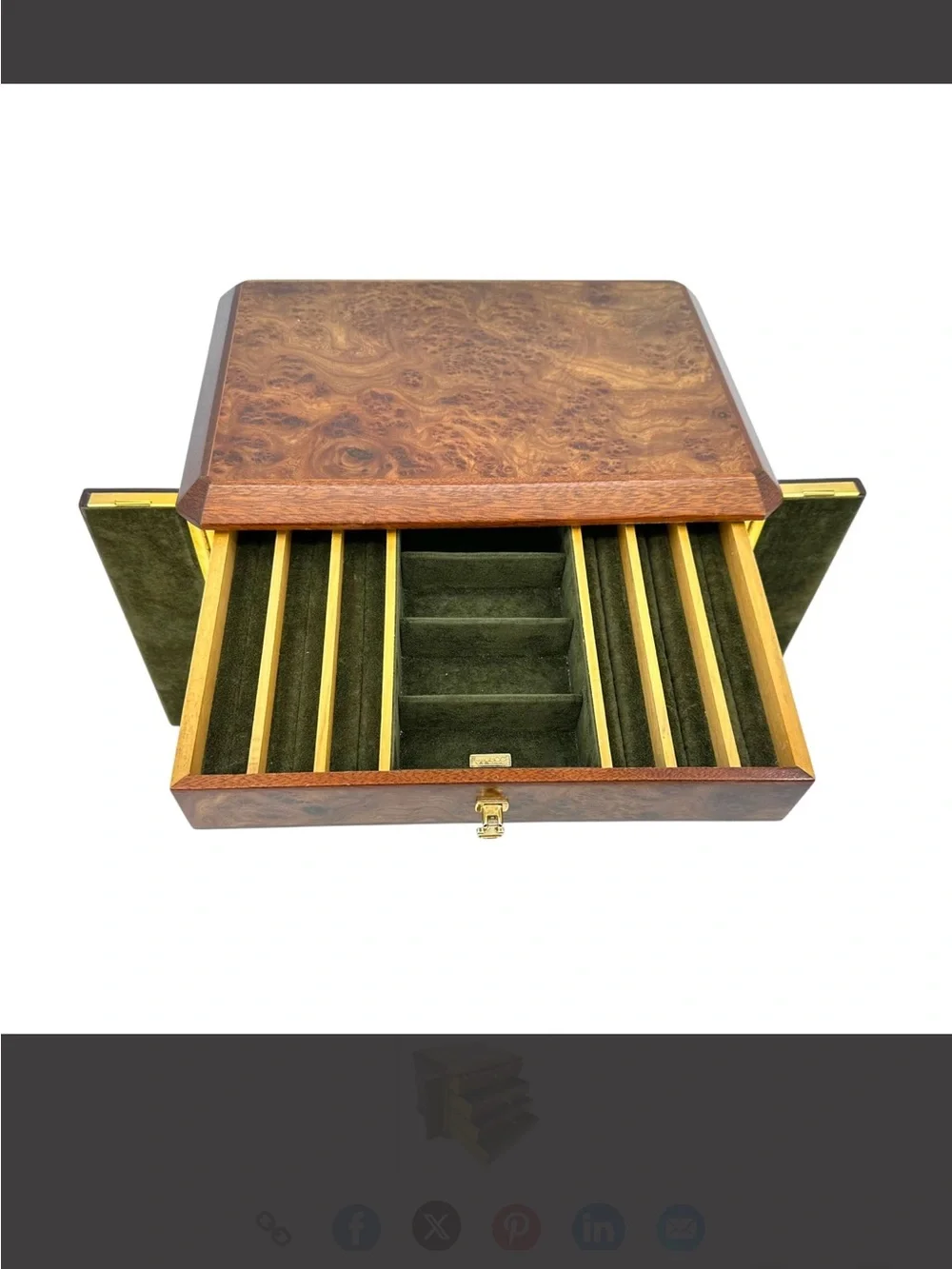 Gucci Italian Burl Wood Four Drawer Jewelry Chest with Gold Hardware